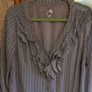 Avenue Gray Ruffled V-Neck Blouse